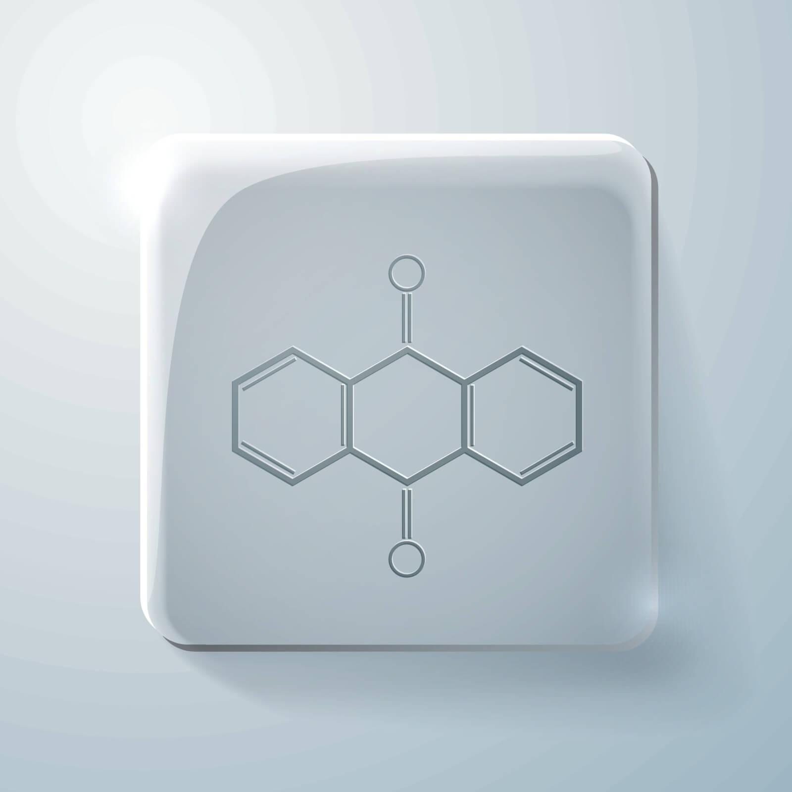 anthraquinone. chemical formula. Glass square icon with highlights