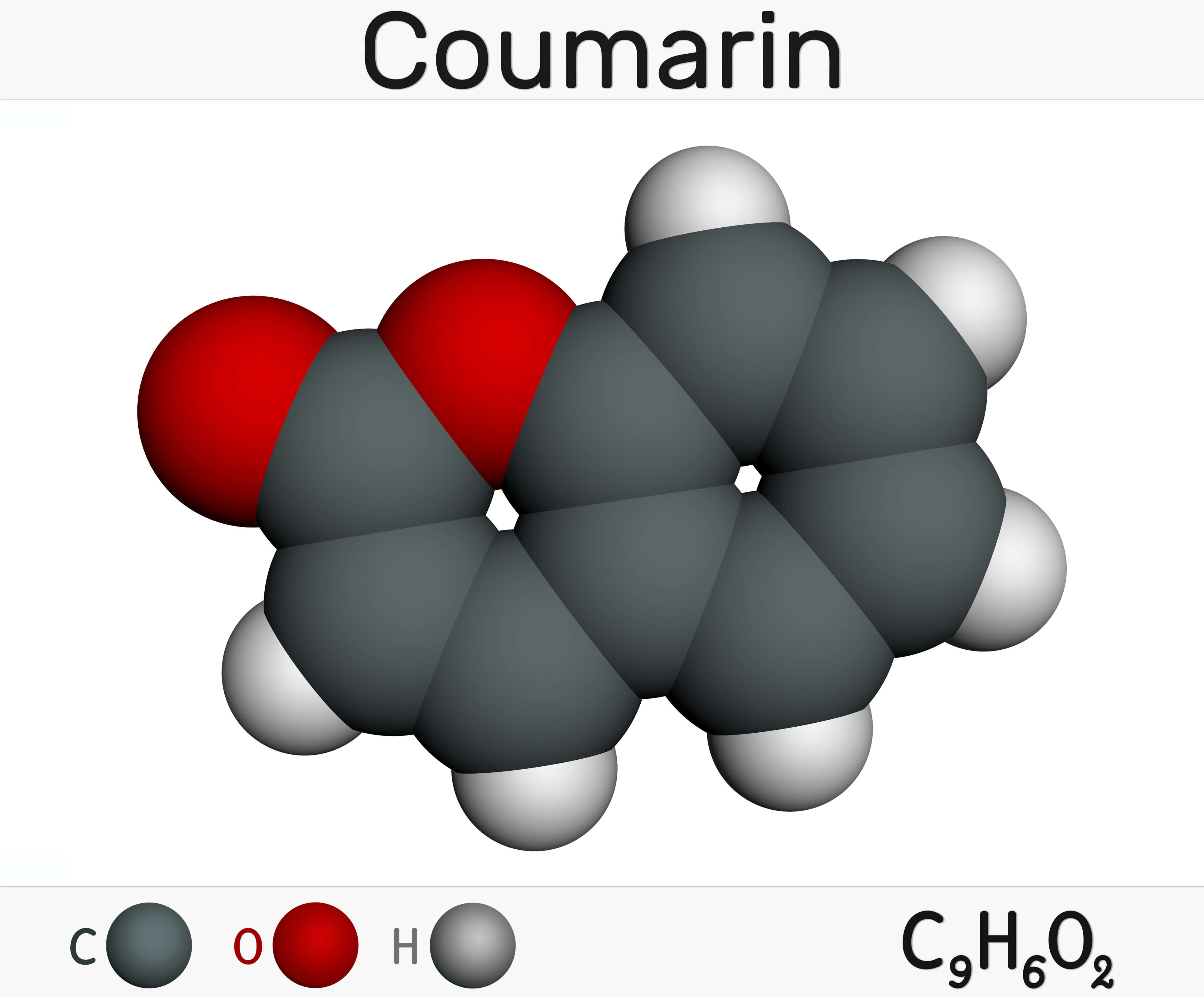 A diagram of the molecular formula of the phytochemical coumarin.