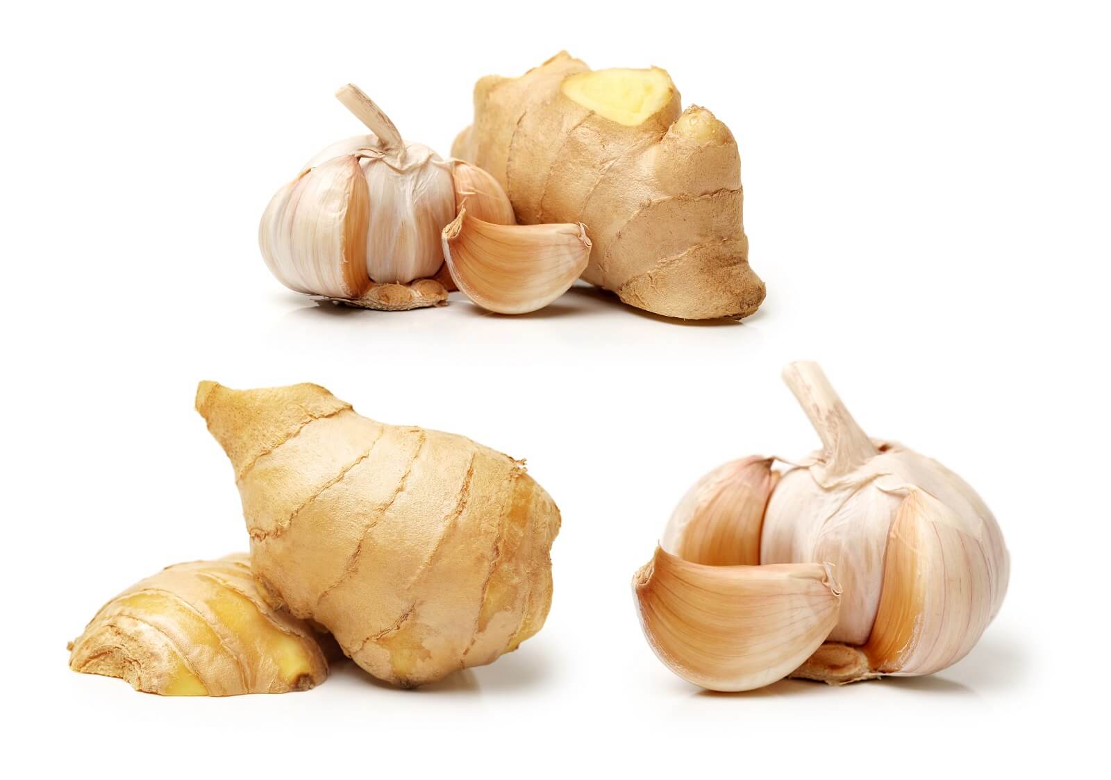 Garlic and Ginger on a white background.