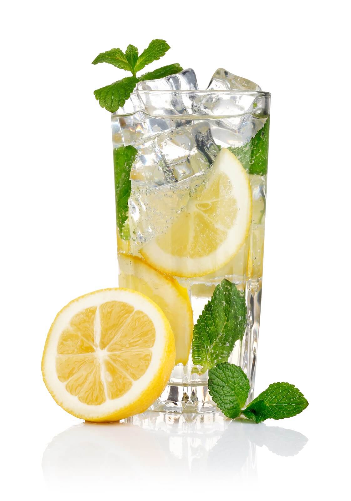 A glass of water with slices of lemon in it to make it lemon water; and a sliced lemon on the side.