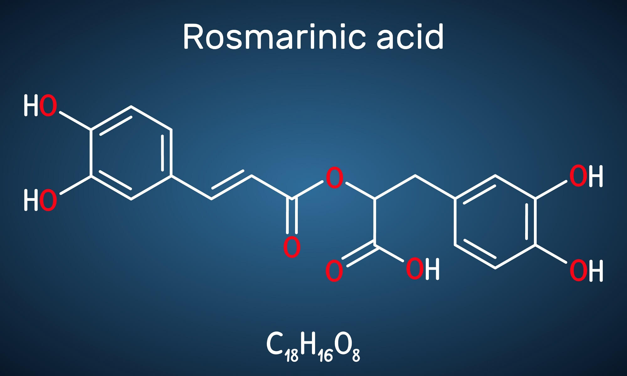 Rosmarinic acid, molecule. It is polyphenol, phenylpropanoid, monocarboxylic acid, non-steroidal anti-inflammatory drug